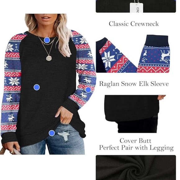 DOLNINE Women's Plus Size 14W-28W Christmas Sweatshirt Long Sleeve Oversized Tun - Picture 3 of 13